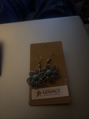 Legacy Silver Flower Earrings with Turquoise Accents
